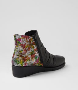 MAXIE SU BLACK BLACK PAINTED FLORAL LEATHER