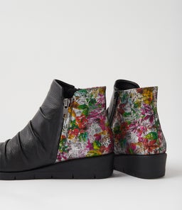 MAXIE SU BLACK BLACK PAINTED FLORAL LEATHER