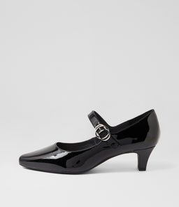 LAYS SU BLACK COVERED HEEL PATENT LEATHER