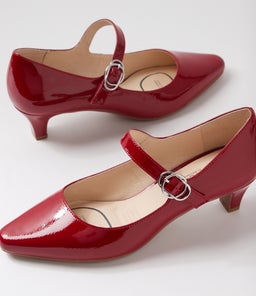 LAYS SU DK RED COVERED HEEL PATENT LEATHER