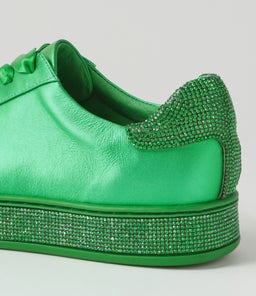 PLUMA EMERALD SATIN METALLIC EMERALD LEATHER JEWELS