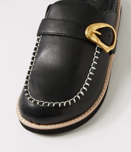 PIA LEATHER MULE WA BLACK LEATHER
