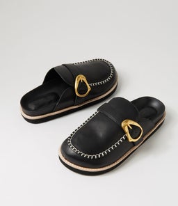 PIA LEATHER MULE WA BLACK LEATHER