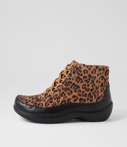 ALEXIA XW ZR BLACK TAN LEOPARD LEATHER SUEDE