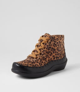 ALEXIA XW ZR BLACK TAN LEOPARD LEATHER SUEDE