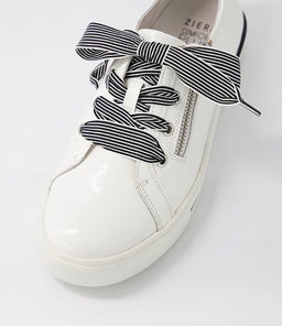 AUDRY W ZR WHITE BLACK WRINKLE PATENT LEATHER