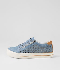 AYLEEN W ZR BLUE DENIM DK TAN LEATHER