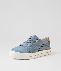 AYLEEN W ZR BLUE DENIM DK TAN LEATHER