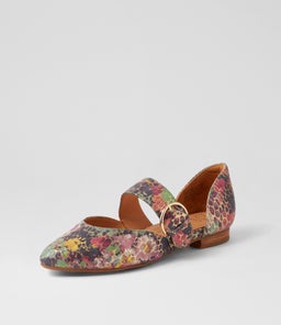 LORAA W ZR GREEN FLORAL LEATHER